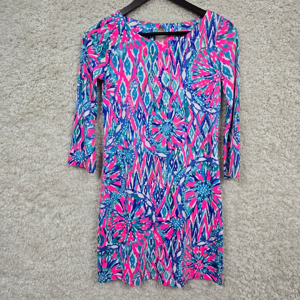 Lilly Pulitzer Pima Cotton Dress Womens‎ XXS Pink Blue Abstract Shift Preppy